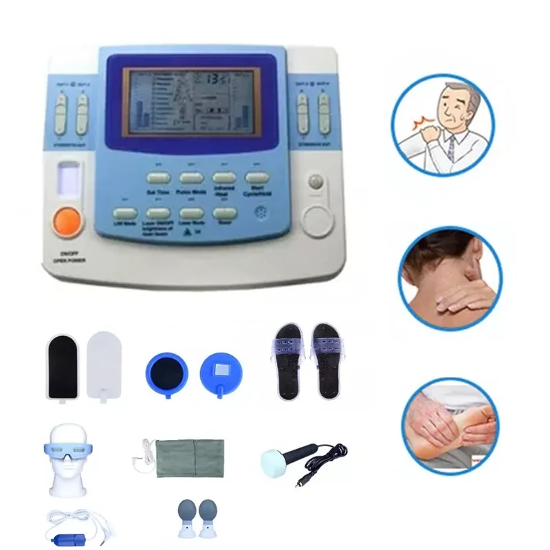 Low Frequency Laser 9-Channel Physiotherapy Device with Blue Screen Large LCD 8 Therapy Modes and Multi-Function Channels