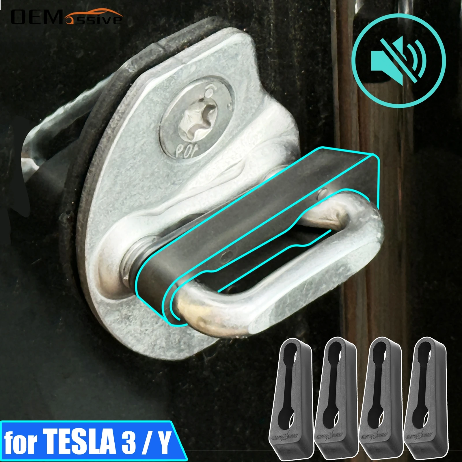 Door Lock Buffer Damper For Tesla Model 3 Y 2019-2024 Soundproof Insulation Quiet Deaf Creaking Noise Gap Seal Stopper Deadener