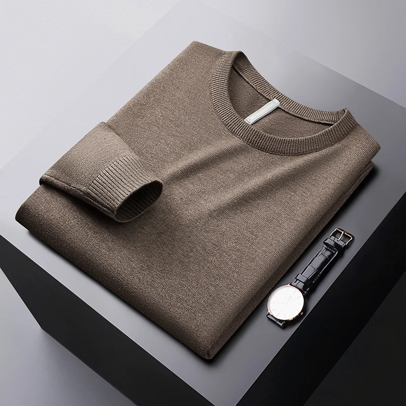 Winter Fashionable Warm Sweater Men's Elastic Cold-Resistant Clothes Casual Pure Color All-Matching round Neck Sweater