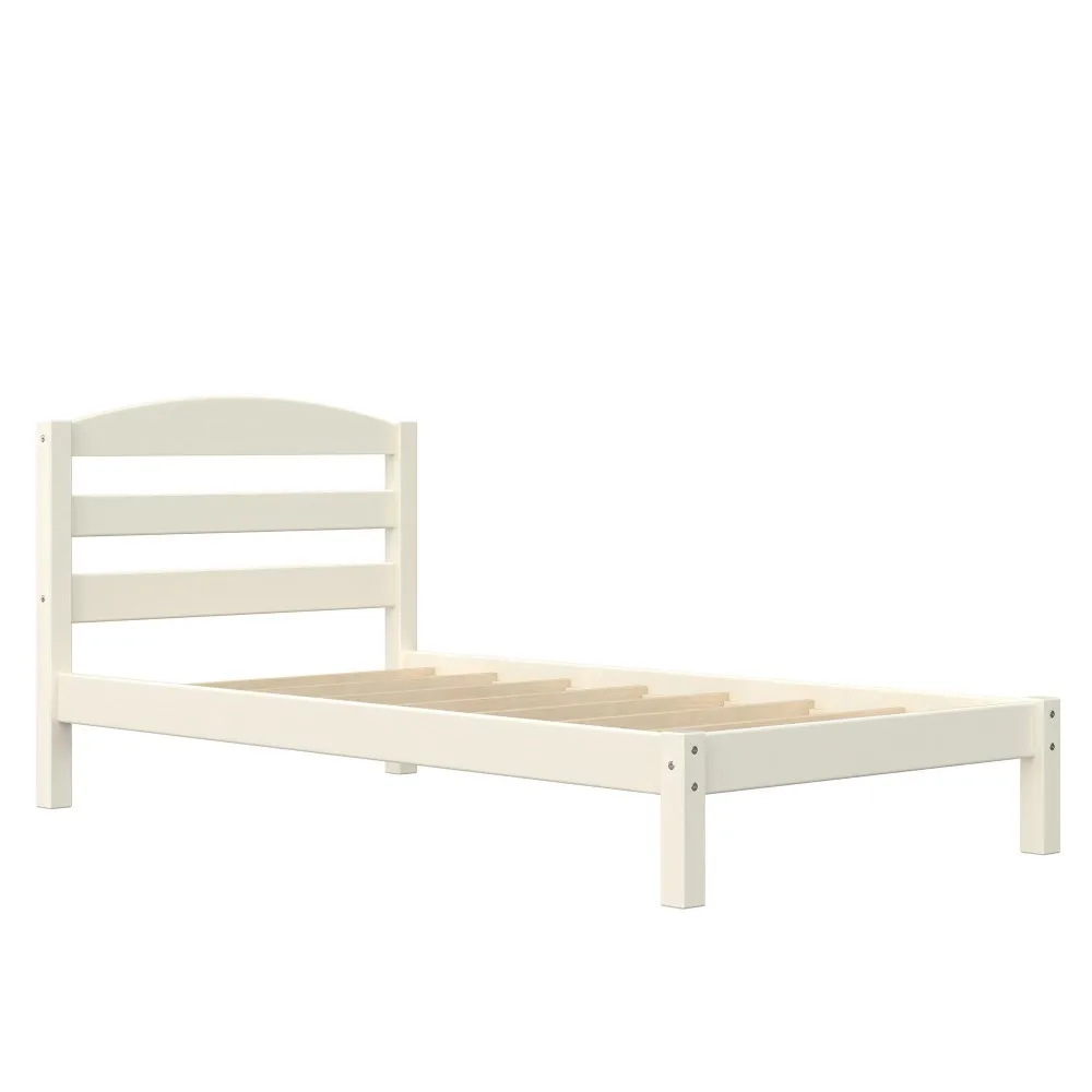 Bed Bases, Leighton Kids Twin Size Bed, Wood Platform Bed Frame, Off-White, Bed Base