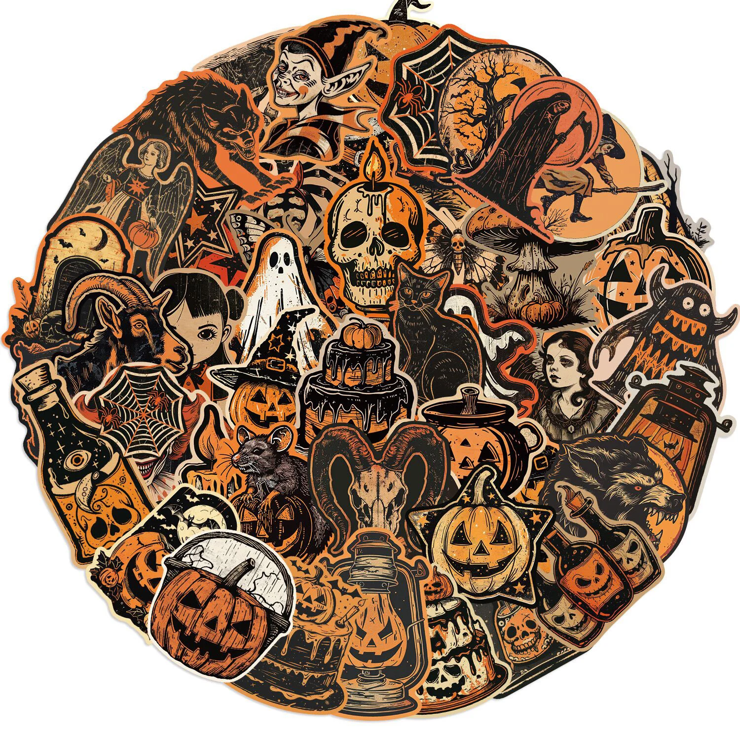 

10/50pcs Retro Ghost Witch Halloween Horror Stickers Vintage Pumpkin Decoration Sticker DIY Laptop Luggage Toy Graffiti Sticker