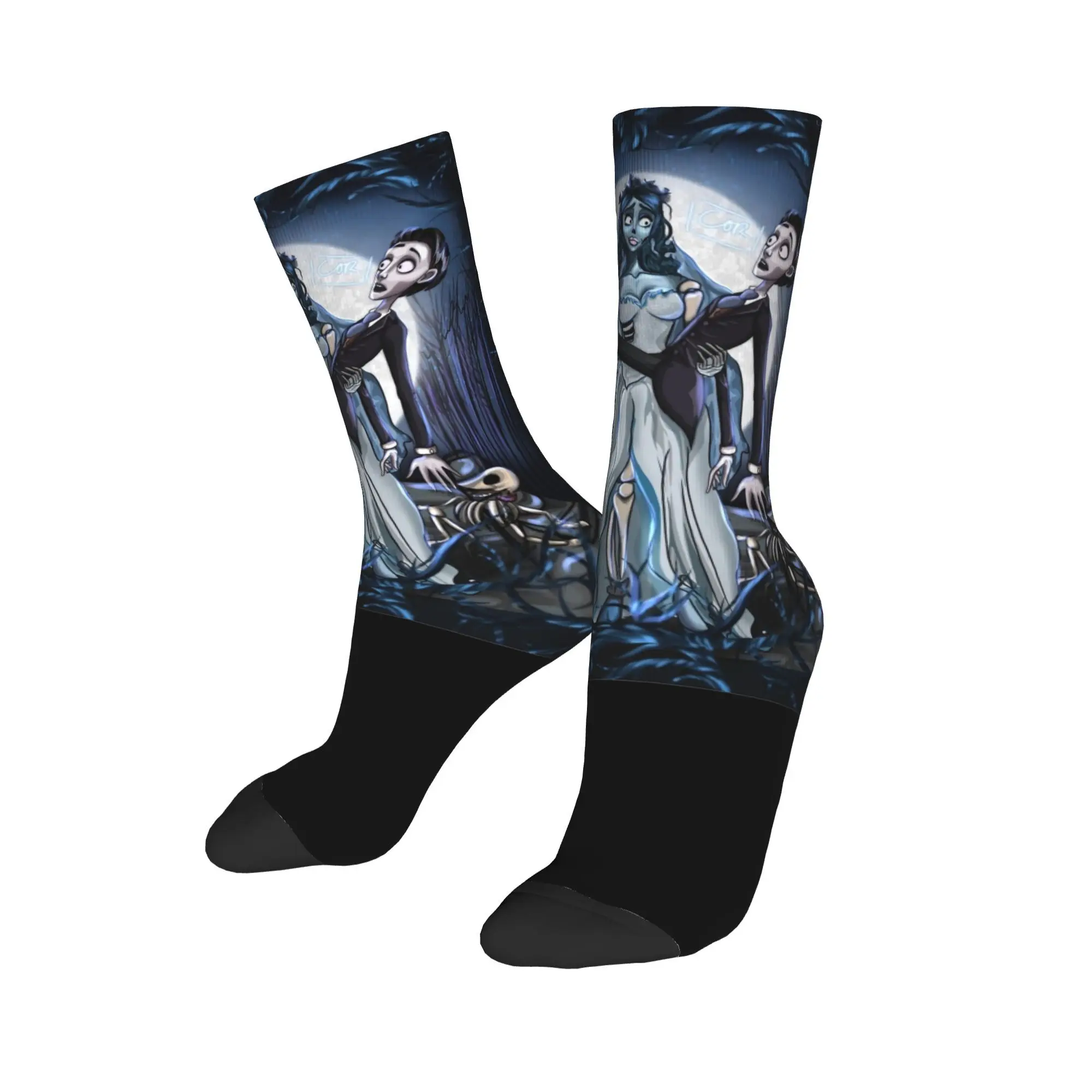 The Corpse Bride Emily and Victor  Socks for Women Men All Seasons Horror Movie Soft Middle Tube Socks Sweat Absorbing