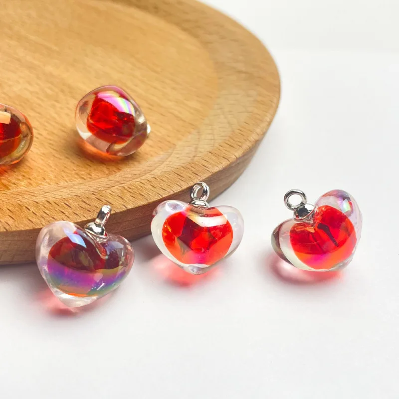 10Pcs 19x18mm Blingbling AB Love Heart Shape Crystal Acrylic Charms Pendant For DIY Earring Jewelry Ornament DIY Accessories