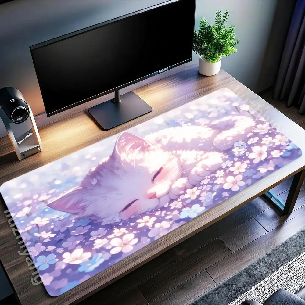 

Коврик для мыши «Белый кот» в цветочном саду — большой коврик для компьютерного офисного игрового стола, XL, нескользящий резиновый игровой коврик для клавиатуры и мыши