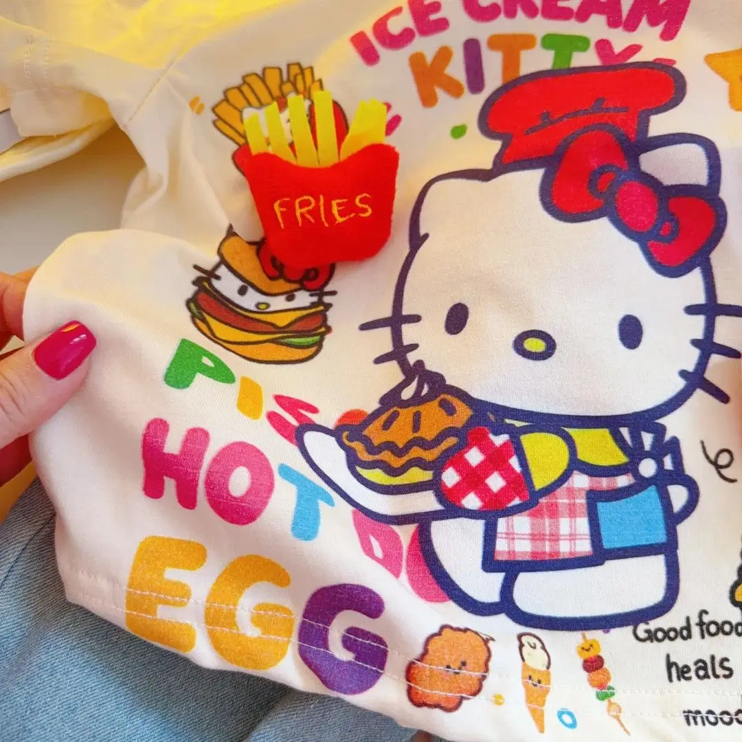 

2026 Hot Sanrio Summer Baby Girls Clothes Kid Children Cute Hello Kitty Printed T-shirts Cartoon Short Sleeve Top Outfits