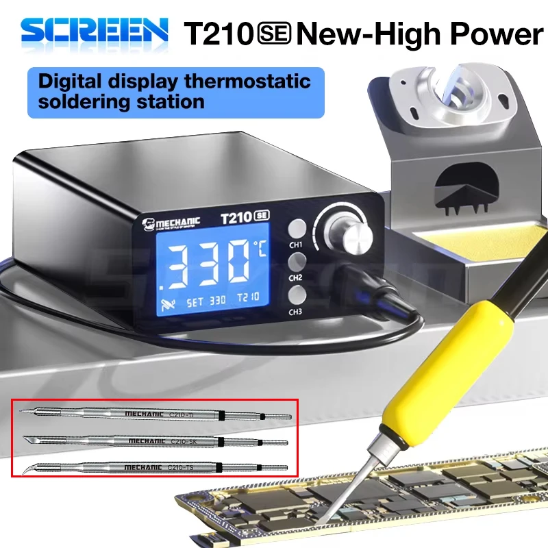 Estación de soldadura mecánica T210 SE, ajuste Digital LED, suspensión automática, calentamiento rápido, juego de herramientas de soldadura de reparación Micro electrónica 210