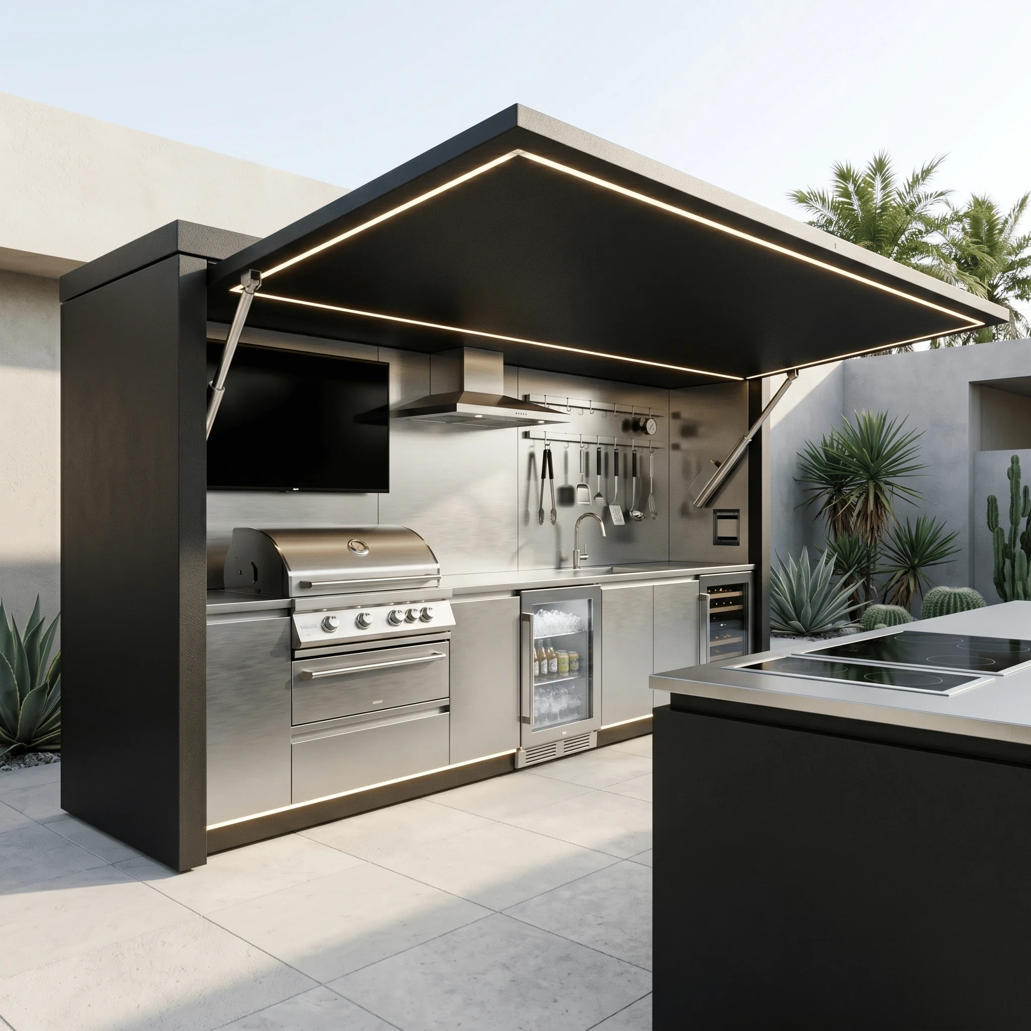 American Style Shock Resistance Outdoor Kitchen BBQ Grill Pod Garden 304 Stainless Steel Outdoor Kitchen Shed Set with BBQ Pod