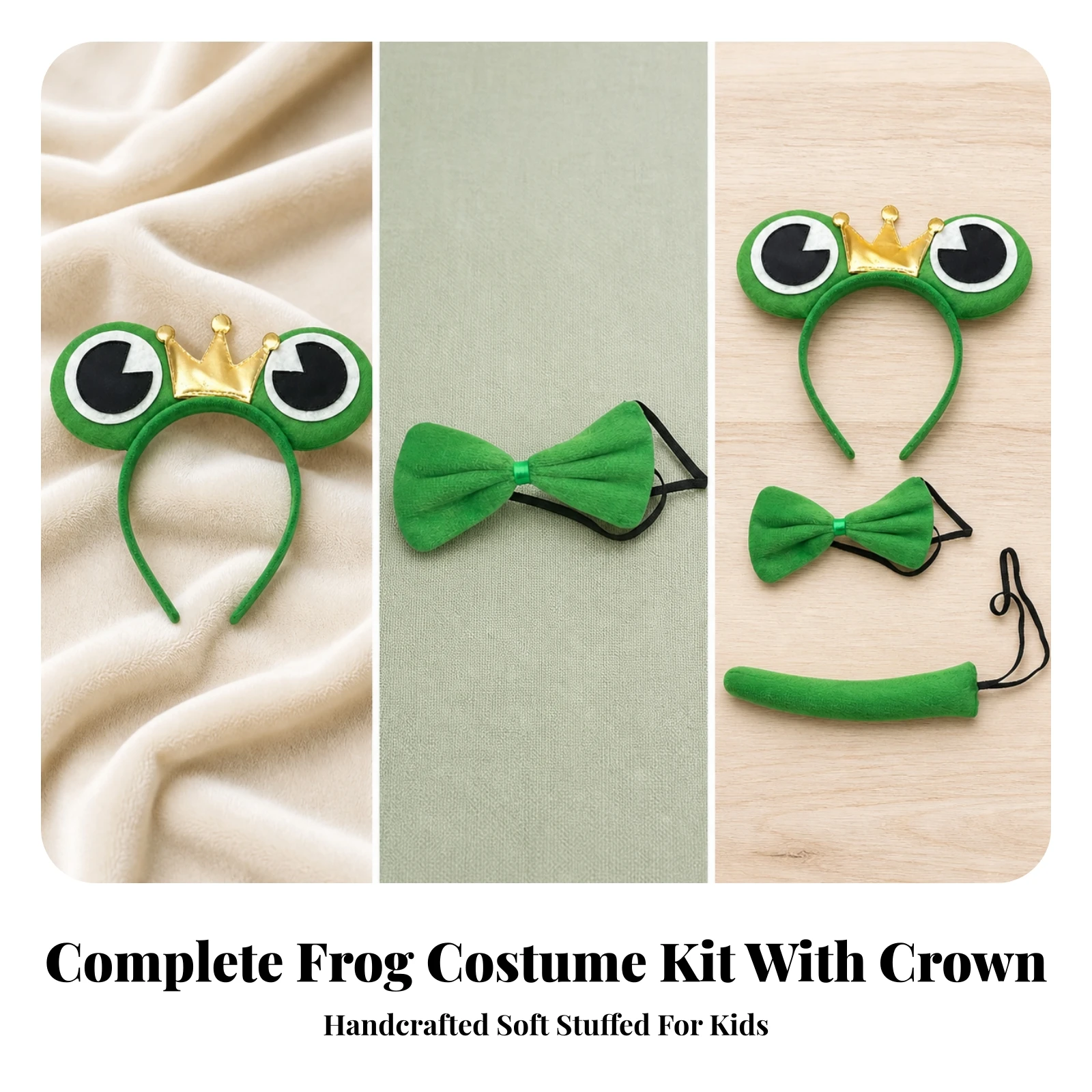 Frog Headband with Bow Tie and Tail Eye-Catching Frog Headband Comfortable Lightweight for Children, Dress-up, Halloween