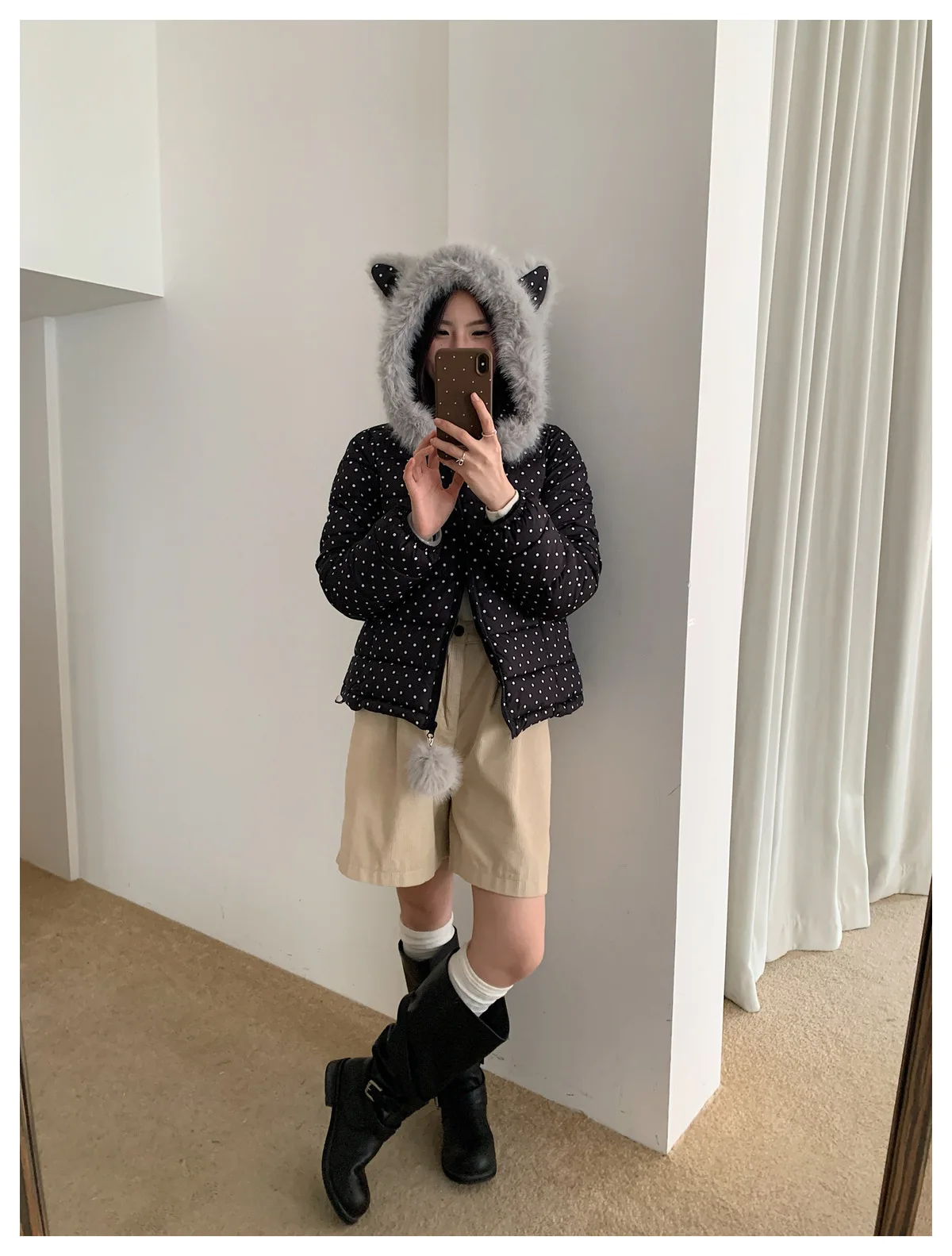 Retro New Polka Dot Long-sleeved Hooded Cotton Jacket Women's Winter Versatile New Thickened Warm Down Cotton Versatile Jacket