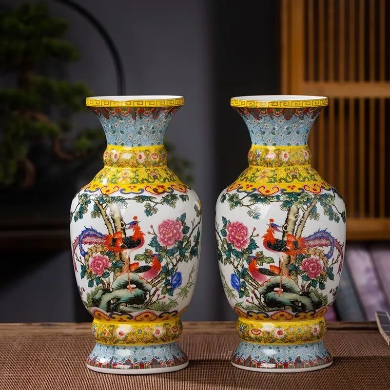 Jingdezhen Ceramic Vase Chinese High End Porcelain Living Room Decoration Ornament Peacock Figure Vase