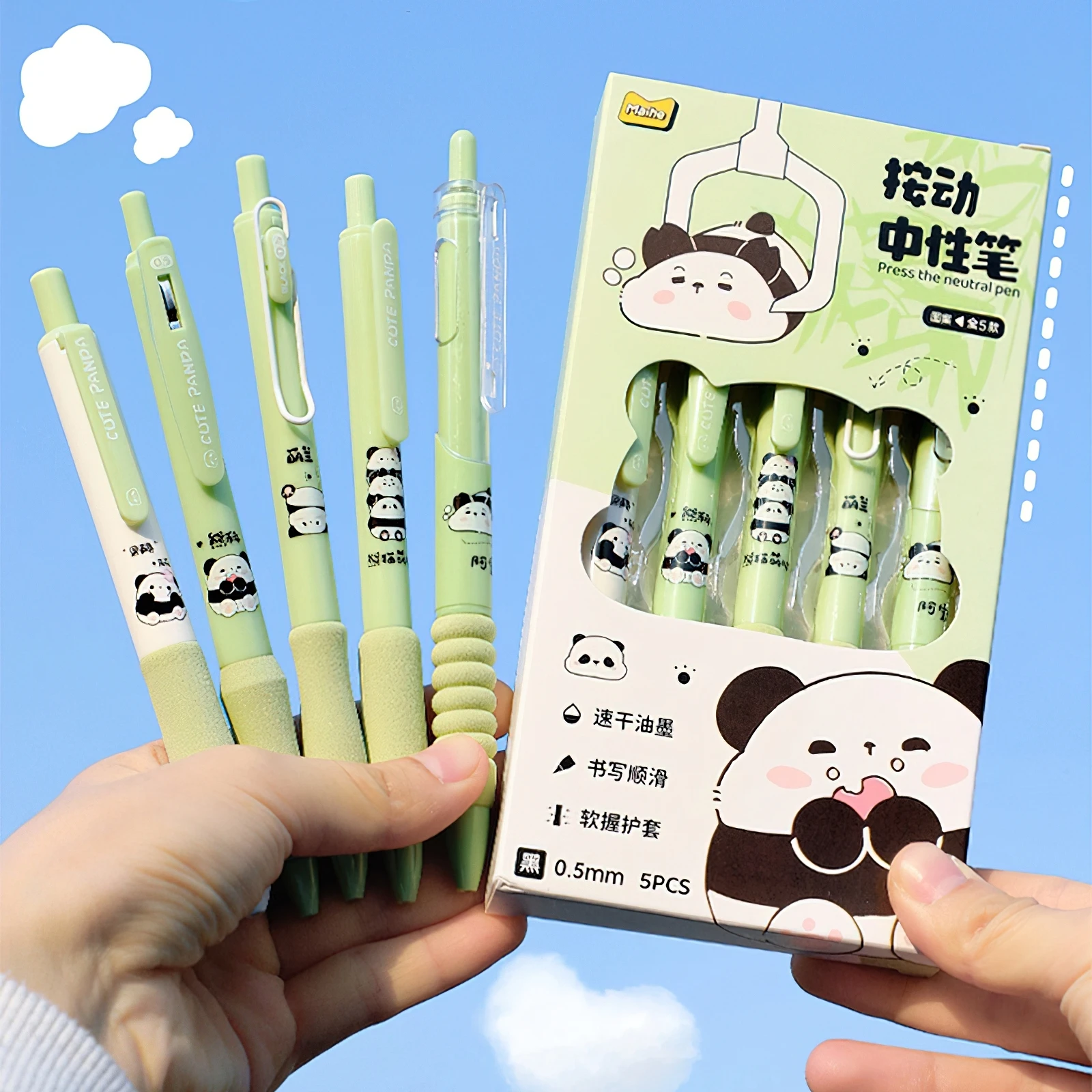 5pcs Cute Cartoon Gel Ink Pens Set Press Design Soft Grip 0.5mm Ballpoint Black Color for Writing Office School A7787