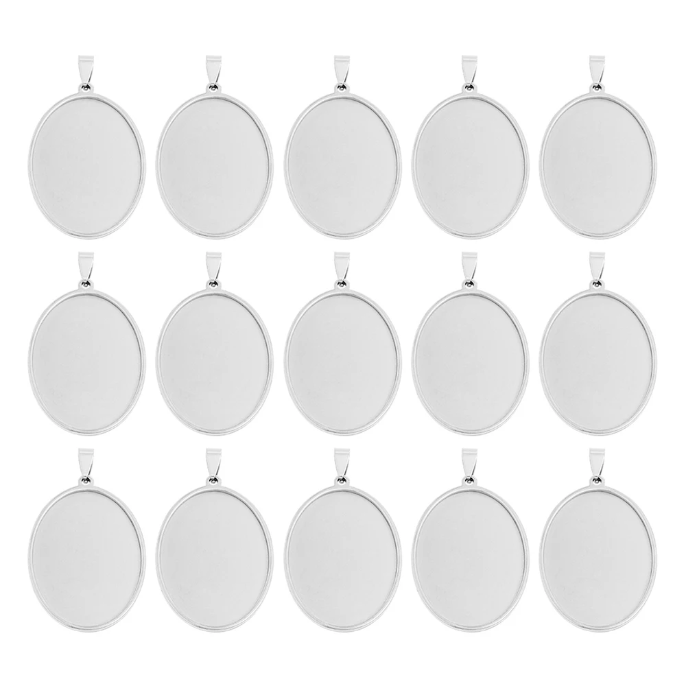 Hochwertige ovale Edelstahl Anhänger Cabochon Basis Lünette Blank Fit Cabochon Halskette Schmuck machen leere Anhänger Tablett – Detail 7