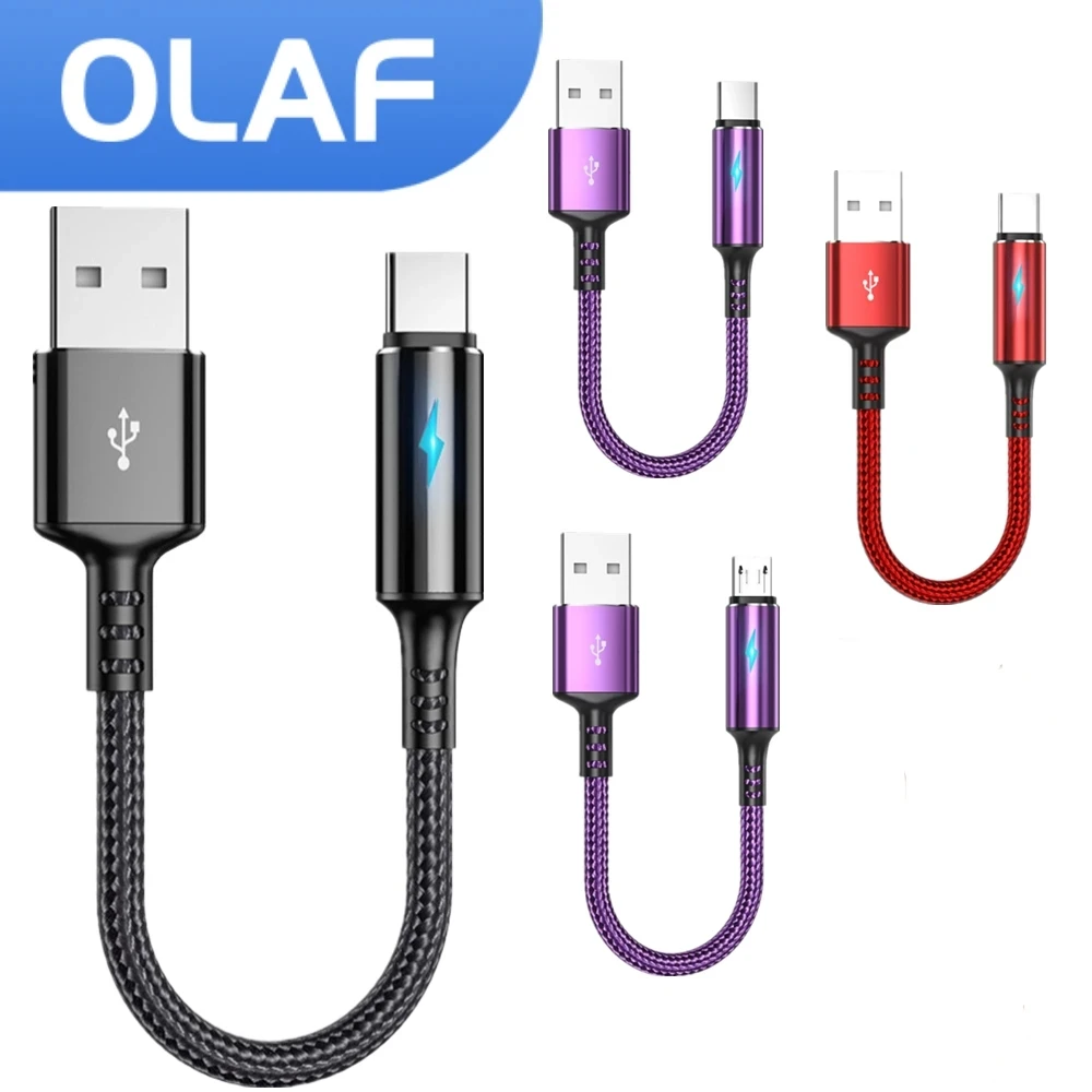 Olaf 0.25M Short USB Cable Micro USB Type C Fast Charging Cable For iphone Xiaomi Huawei Samsung Power Bank USB C Data Cord