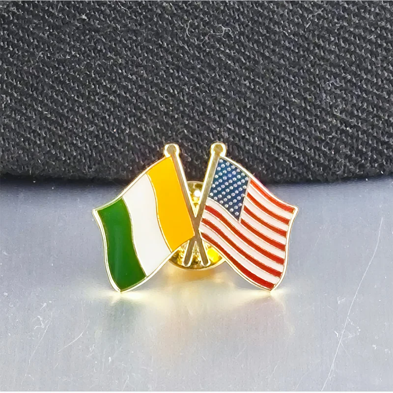 Ireland&U.S.A. Flag Metal Soft Enamel Lapel Badge Pins Brooches