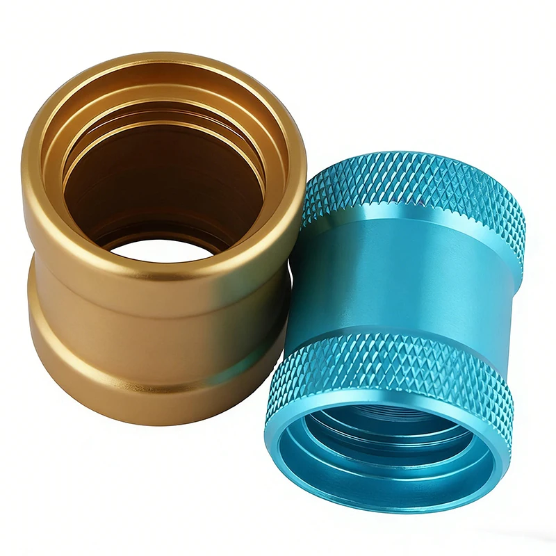 6061 Aluminum Alloy Double Female Thread Connector, CNC Machined Knurled Anodized Aluminum Pipe Adapter Fitting