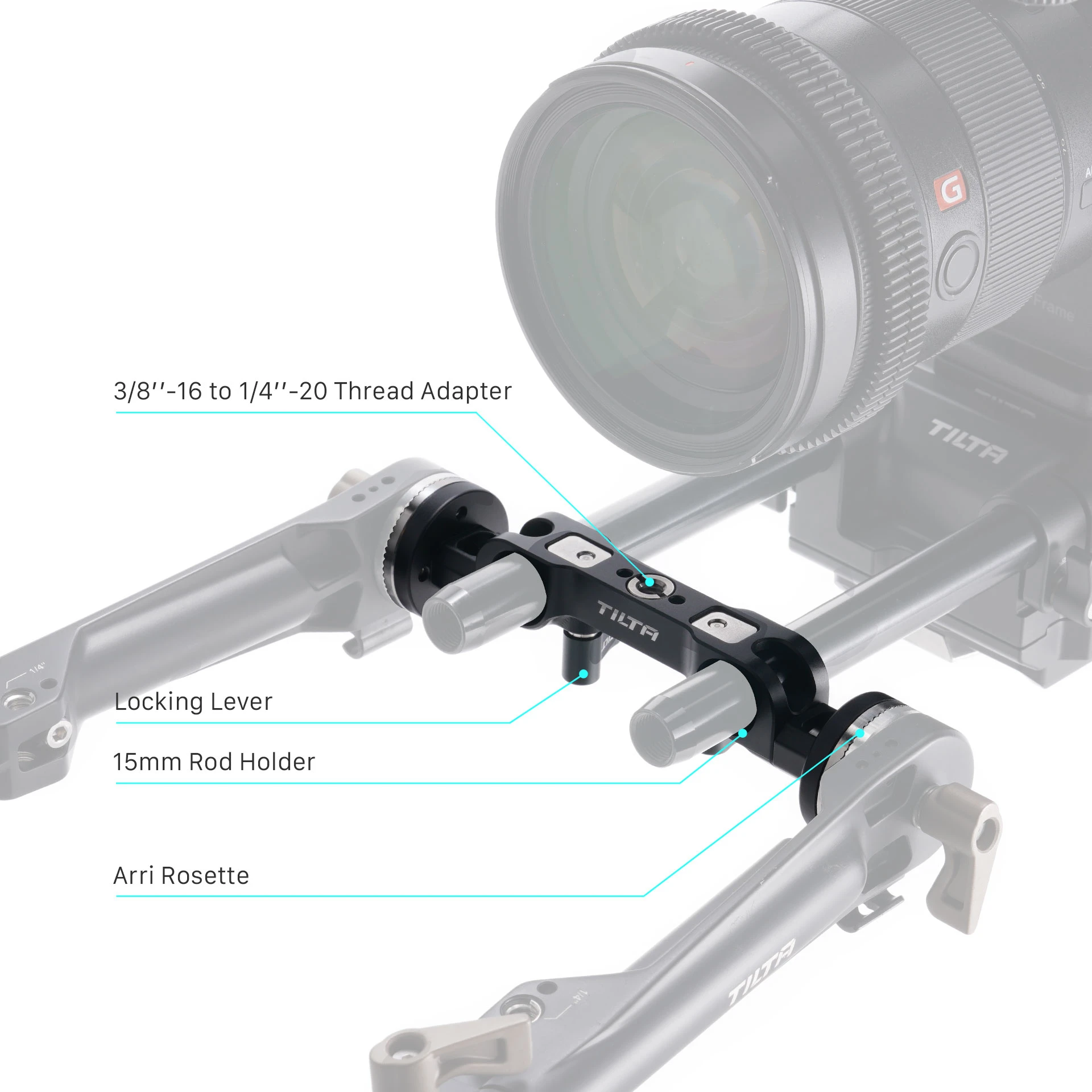 TILTA 15mm LWS Dual Rosette Adapter – Black Compatible with Rosette Extender Arms and Hand Grips TA-DRA-15-B