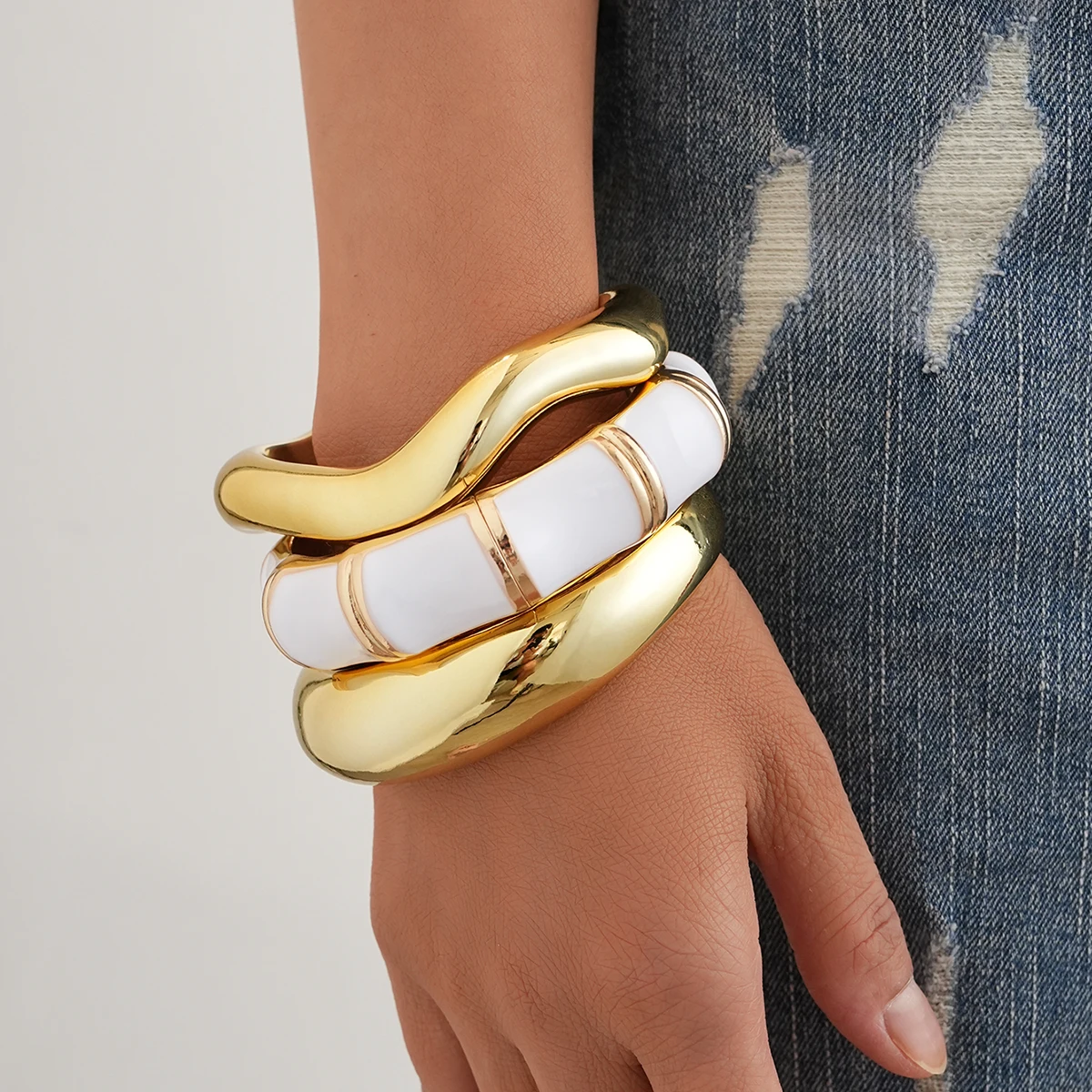 3 Pcs Vintage Enamel Dripping Oil Irregular Wave Cuff Bangles Punk Exaggerated Geometric Bangles Bracelet for Women Men Jewelry