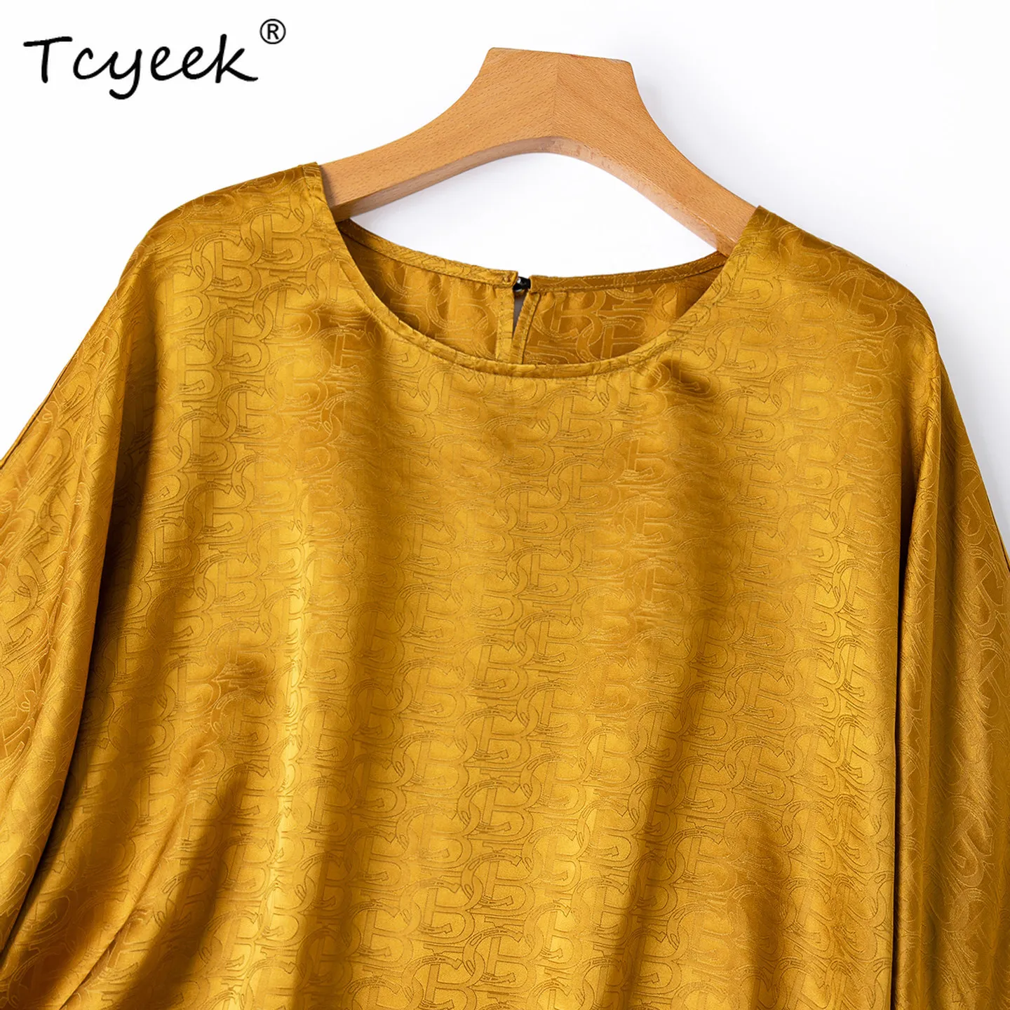 Tcyeek 20Momme Damen-Tops aus 100 % Maulbeerseide, elegante T-Shirts für Damen, Sommerkleidung, kurzärmeliges T-Shirt, einfarbig, locker, Футболки