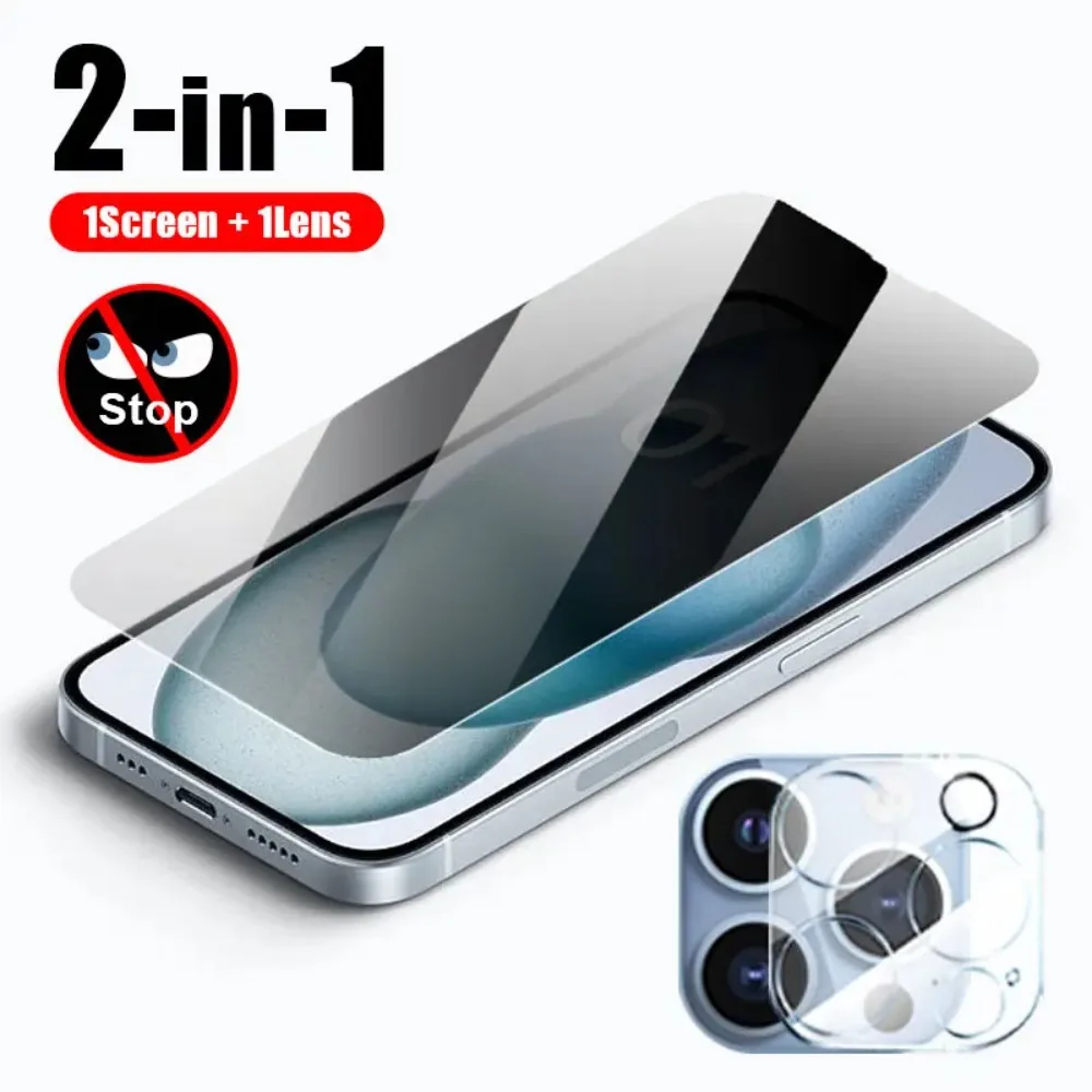 2in 1 Privacy Glass Smartphone For Iphone 15/14 Plus/13/12 Mini/11 Pro Max Phone Screen Protector Camera Lens Protective Film