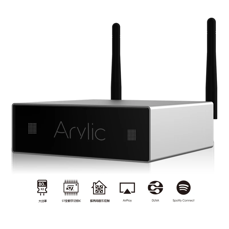 Arylic A50+ Home WiFi and Bluetooth Compatible HiFi Stereo Class D Digital Multi-Room Amplifier with Airplay Equalizer Free App