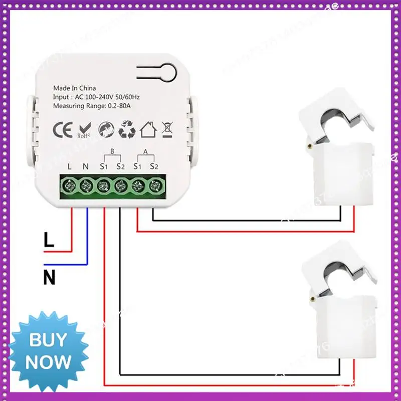 Hot Ltem Zigbee Wifi Energy Meter Bidirectional With Clamp Current Sensor Tuya Smart App Monitor Power 80A 240V, 2 Channels 2CT