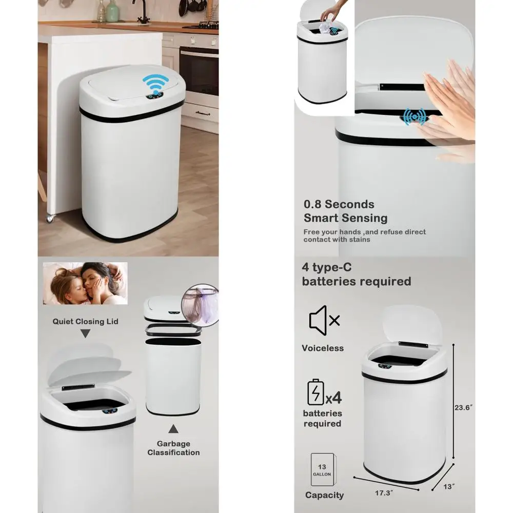 

50l stainless steel touchless kitchen trash bin with lid