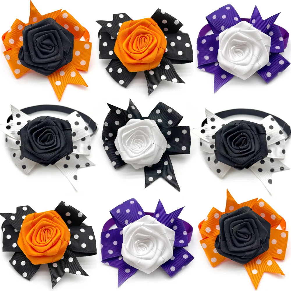 30/50pcs Halloween Mix Style Pet Supplies Pet Dog Cat Bowtie Wing Style Pumpkin Skull Flower Small Dog Halloween Dogs Supplies