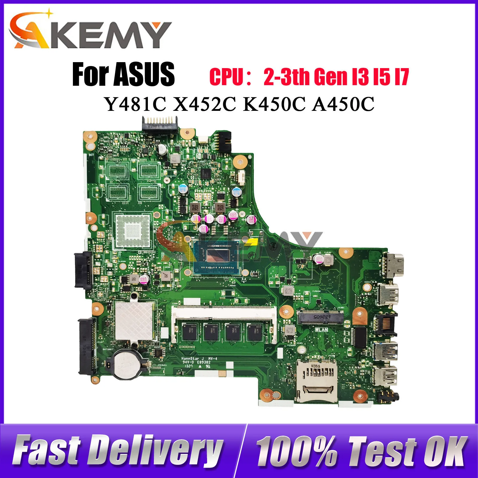 Placa-Mãe X450CA para Notebook ASUS VivoBook X450C X450CC Y481C A450C X450CP K450C X450CL X452C com CPU I3 I5 I7
