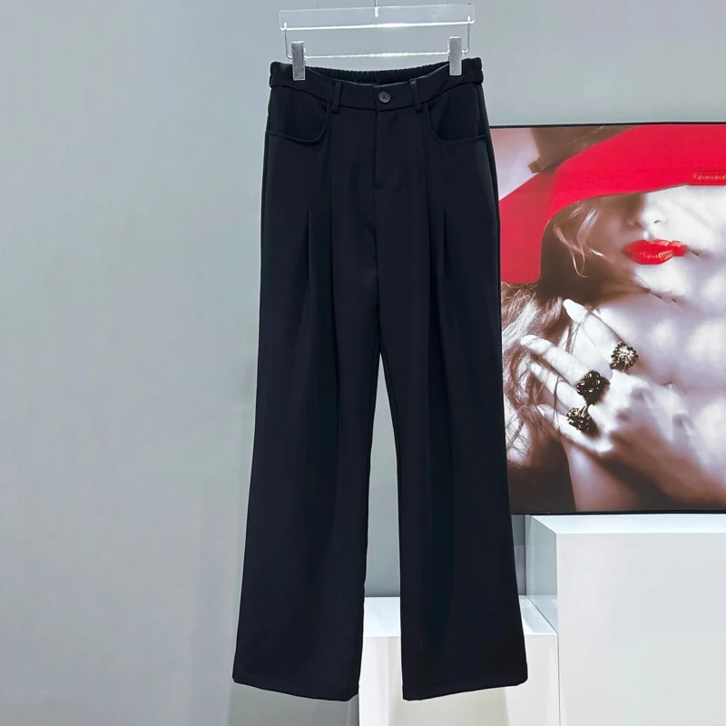WVGA ฤดูใบไม้ผลิฤดูใบไม้ร่วงผู้ชายใหม่ Y2K High Street Draped Design Soild สีหลวม Chic เอวสูงสบายๆตรงกางเกง INS W8061