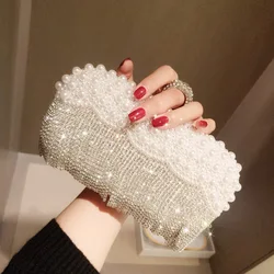 2023 New White Pearl Ring Clutch Bags Women Rhinestone Tassel Clutches Purse Wedding handbag Luxury Evening Party Bags B516