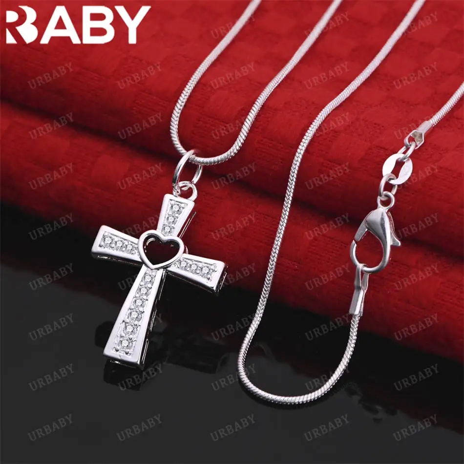 

URBABY 40-75cm 925 Sterling Silver Zircons Cross Pendant Necklace For Men Anniversary Gift Popular Wild Fashion Romantic