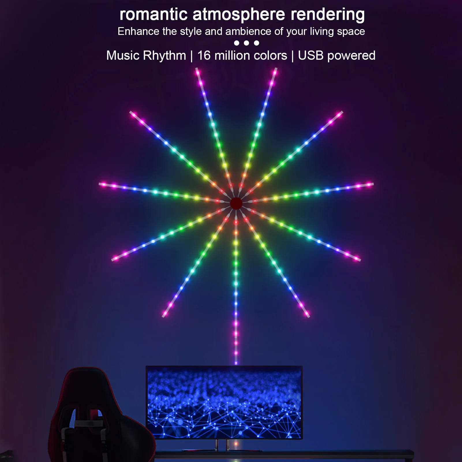 FireworkLights LED Strip Music Sound Sync Color Changing Remote Control LED FireworkLight for Home Party Holiday Decor