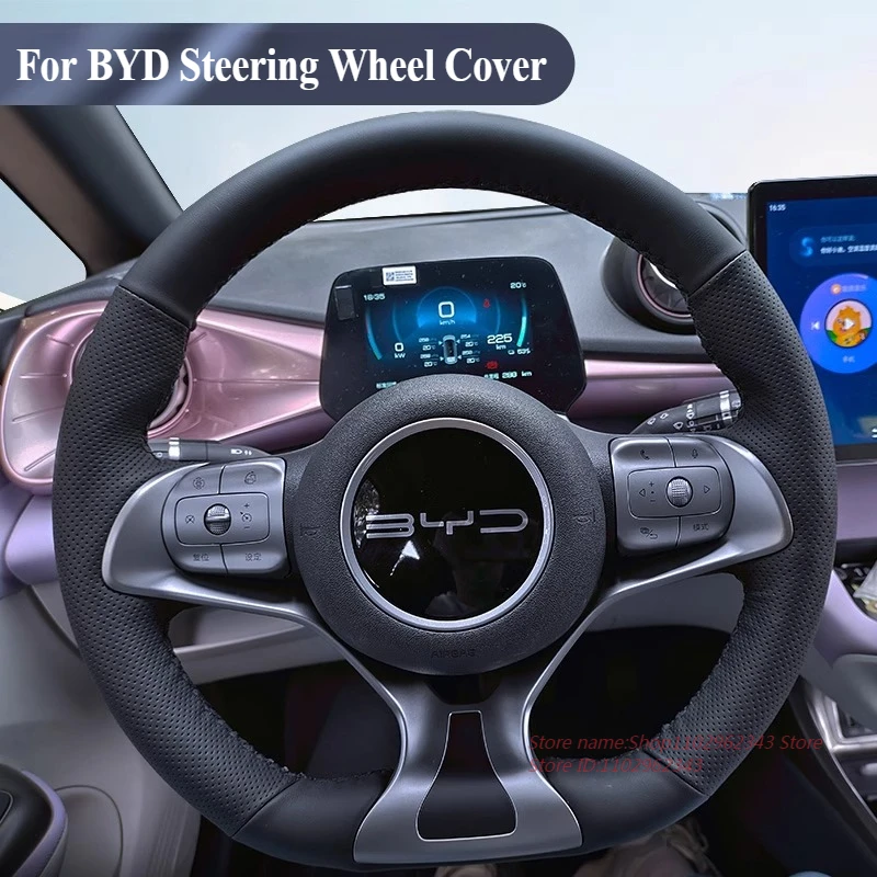 

DIY Hand Sewn Leather Steering Wheel Cover Wrap For BYD Song Plus Tang DM-i Qin Yuan Han EV Seal Car Interior Accessories