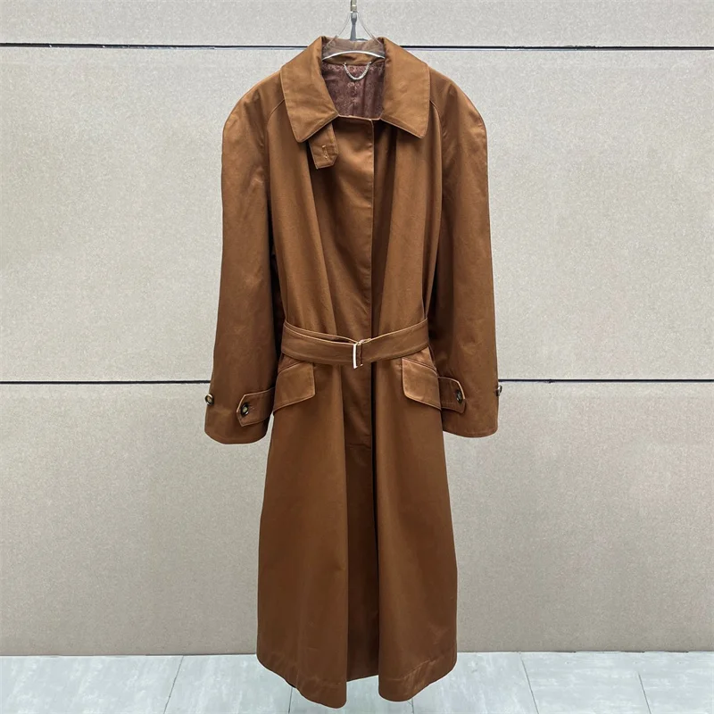 

Women's trench coat New spring 2026 single breasted lapel long jacket Belt decoration women's coat y2k pure cotton windbreaker