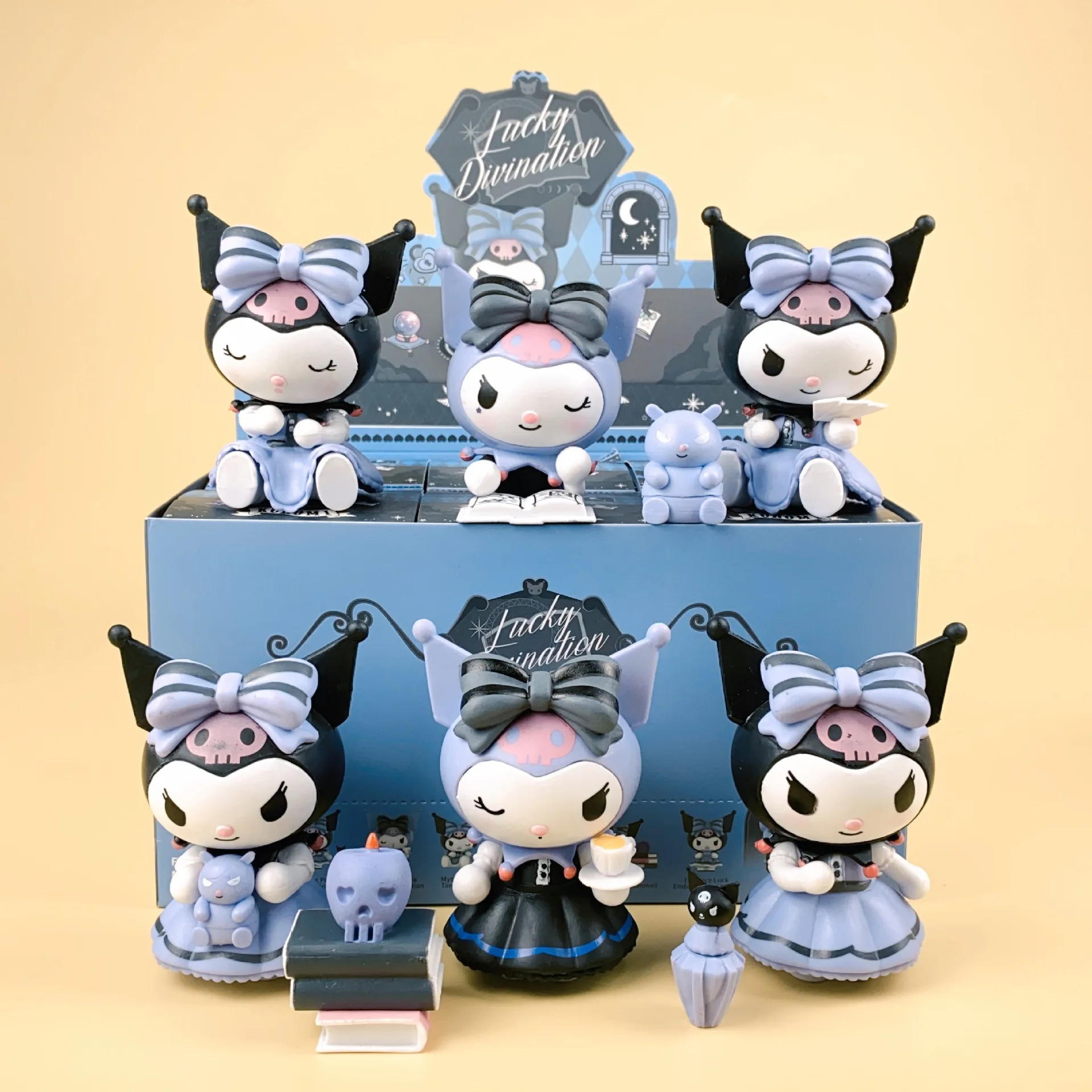 6개 세트 산리오 쿠로미 블라인드 박스 행운의 점술 시리즈 액션 피규어 인형 컬렉션 귀여운 애니메이션 모델 서프라이즈 장난감 선물