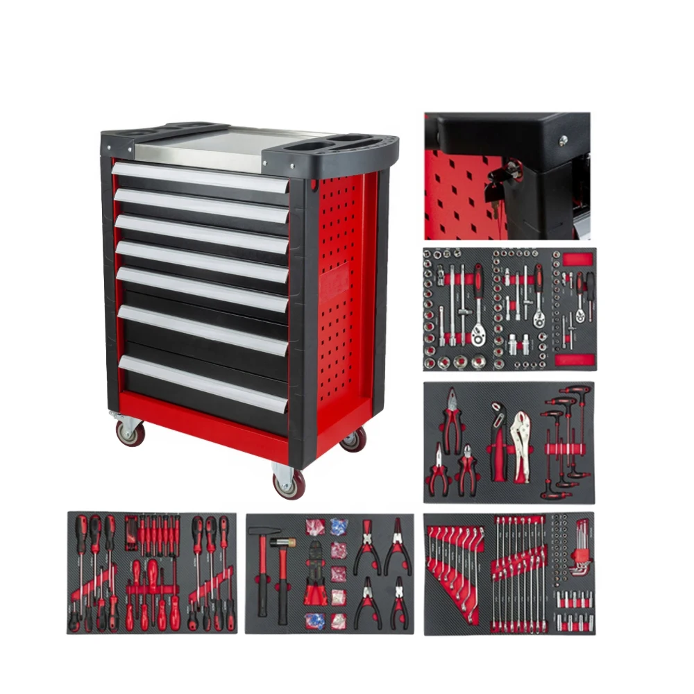 CE Certified 7-Drawer Stainless Steel Top Metal Rolling Tool Cabinet Universal Wheel Customizable OEM for Garage Workshop