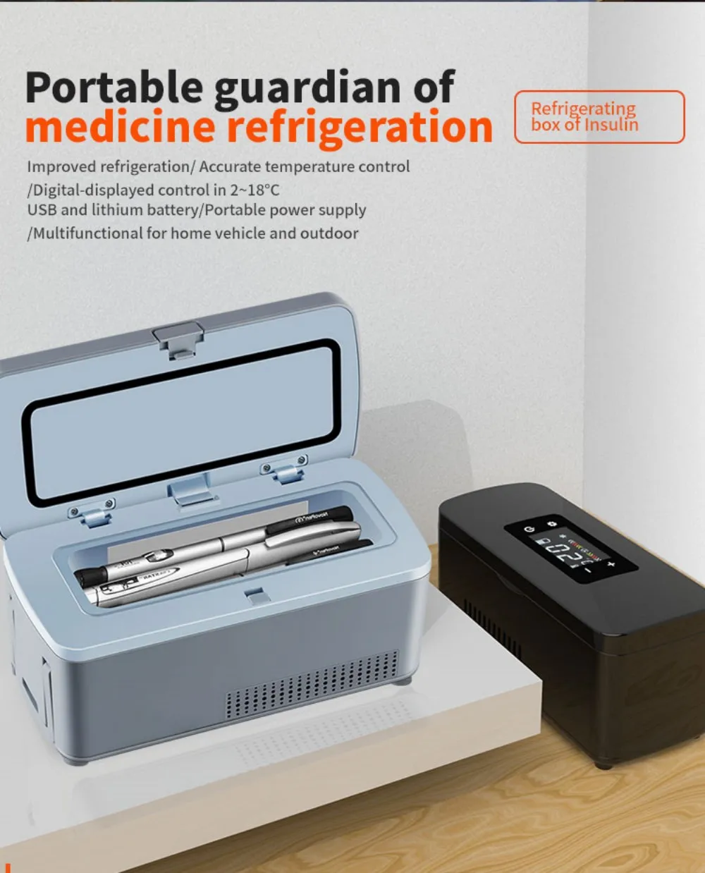 USB Mini Insulin Refrigerator Rechargeable Medicine Refrigerator Portable Cooler Box