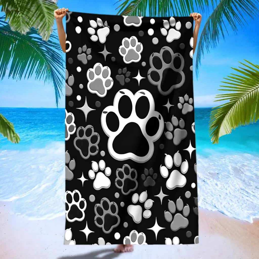 1 pc Dog Paw Beach Towel,  Soft Odor-free Durable Towel, Ideal for Swimming Camping Bathing, Beach Pool Travel Daily Essential