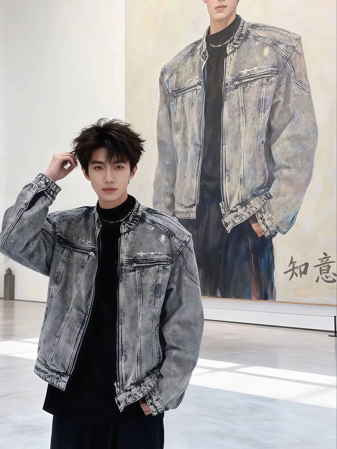 

Американская джинсовая куртка с подкладкой на плечах для мужчин, весна-осень, молодежная мотоциклетная куртка Haolington, стильная и удобная