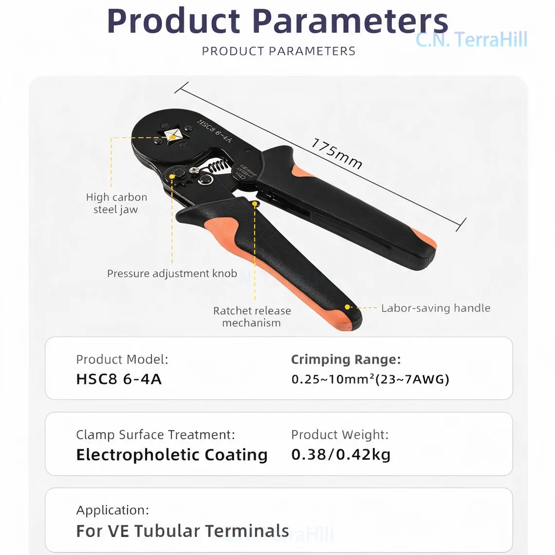 HCS86-4A Crimping Tool Kit Tubular Terminal Crimper with VE Pin Connectors for Electrical Wire End Splicing