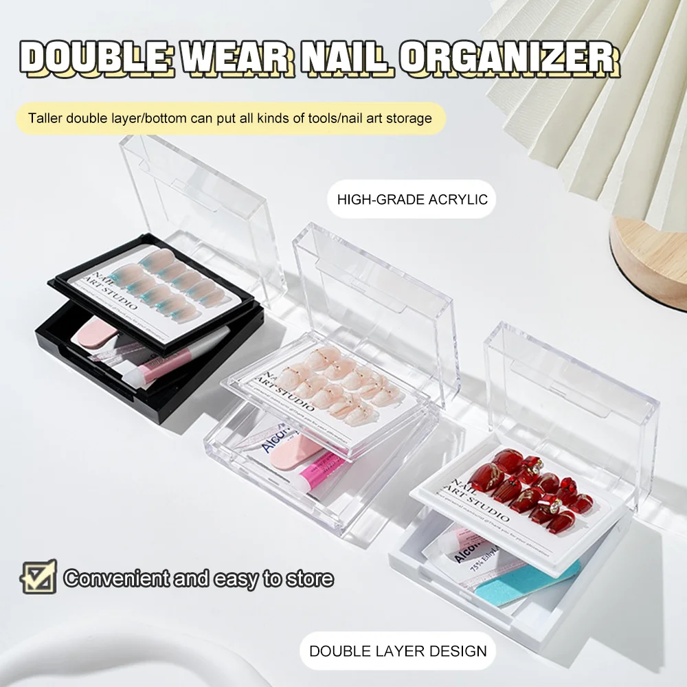 

1/10Pcs Black/White Double Layer Press on Nail Tips Box with Tapes for Personal&Salon Packing,display Case Can Store Accessories