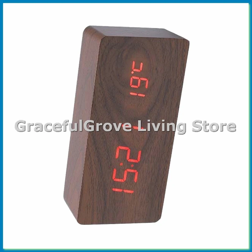 

Деревянный цифровой будильник, светодиодный будильник с температурными настольными часами для офиса, прикроватные часы из темного дерева-ABFB