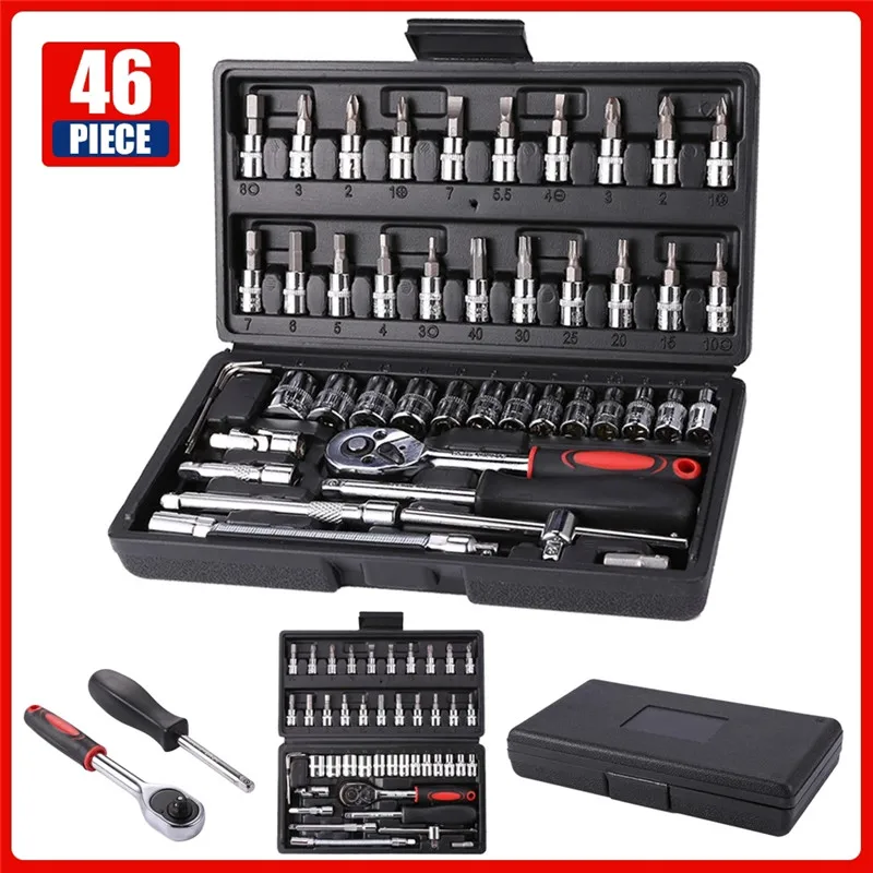 46pcs Socket Set Quick Ratchet Casing Wrench Repair Screwdriver Combination Toolbox Slotted Cross Batch Head