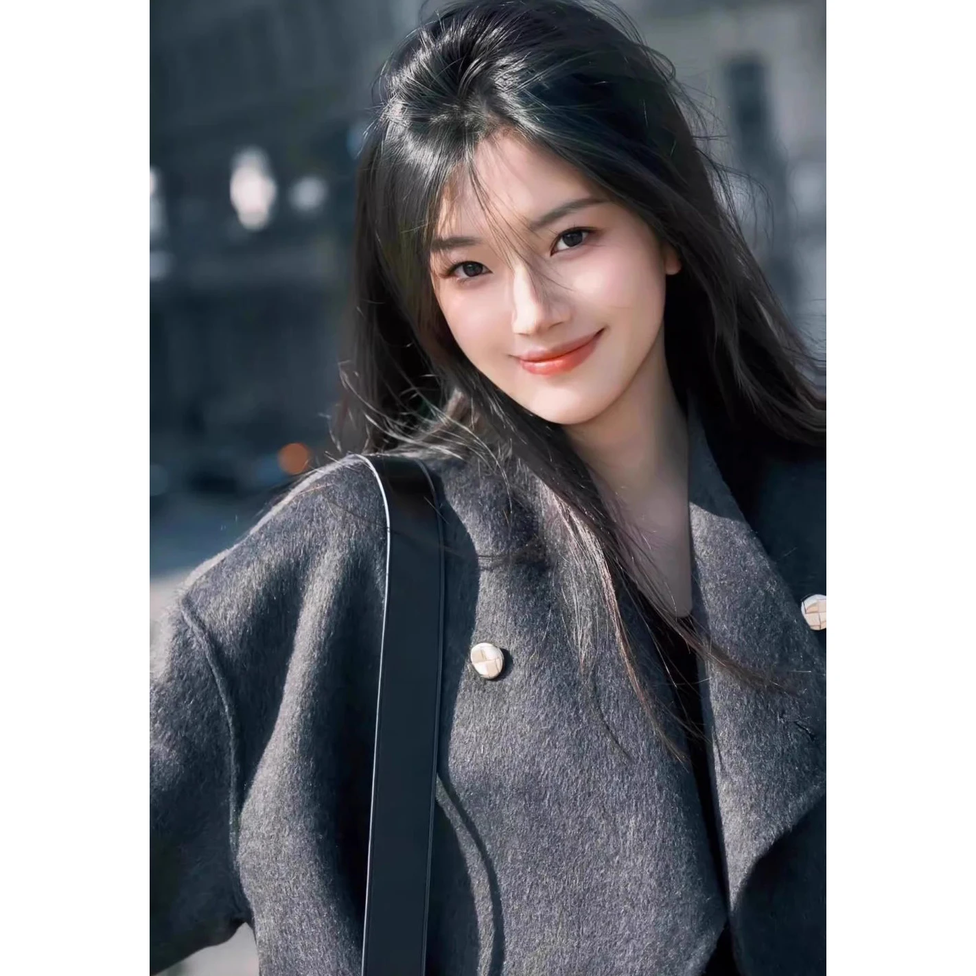 Cappotto da donna in velluto double-face 2026 Autunno Inverno New Gold Buckle Sense Trench di lana chic allentato medio lungo