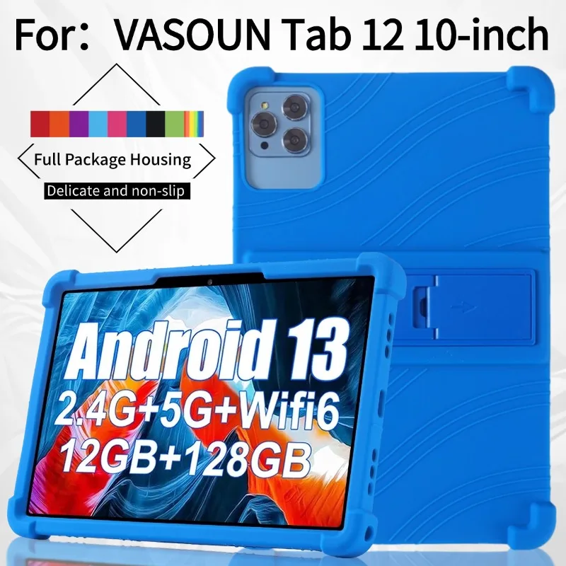 For VASOUN Tab 12 Android 13 10.1’ Tablet Silicone Shockproof Case with Back Support Soft Case