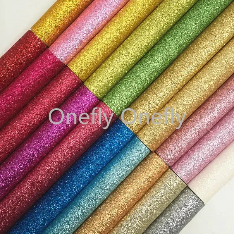 Onefly Wholesales Dropshipping Leather Supplier Shimmer Fine Glitter Faux Vinyl Leather Fabric Sheets For Bow DIY GM3006B