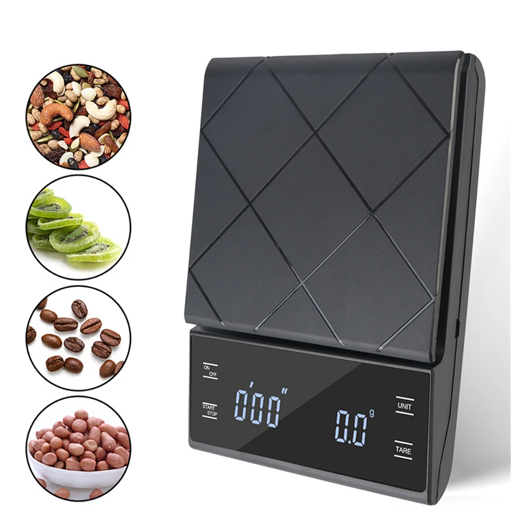 Electronic Coffee Scale Digital Kitchen Scale Smart Precision Food Weighing Balance Household Weight Scale 3KG-0.1g LED Display