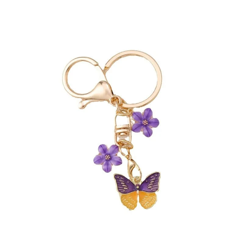 15pcs Flowers Pretty Butterfly Enamel Keychain Plant Flying Insect Key Ring For Women Girl Friendship Gift Handmade Jewelry Set