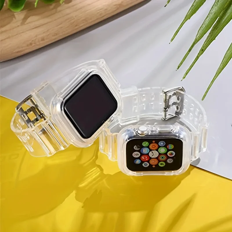 Clear Band + Case for Apple Watch Ultra 8 7 6 SE 5 4 3 Transparent silicone for iwatch Strap 49mm 38mm 40mm 41mm 44mm 42mm 45mm