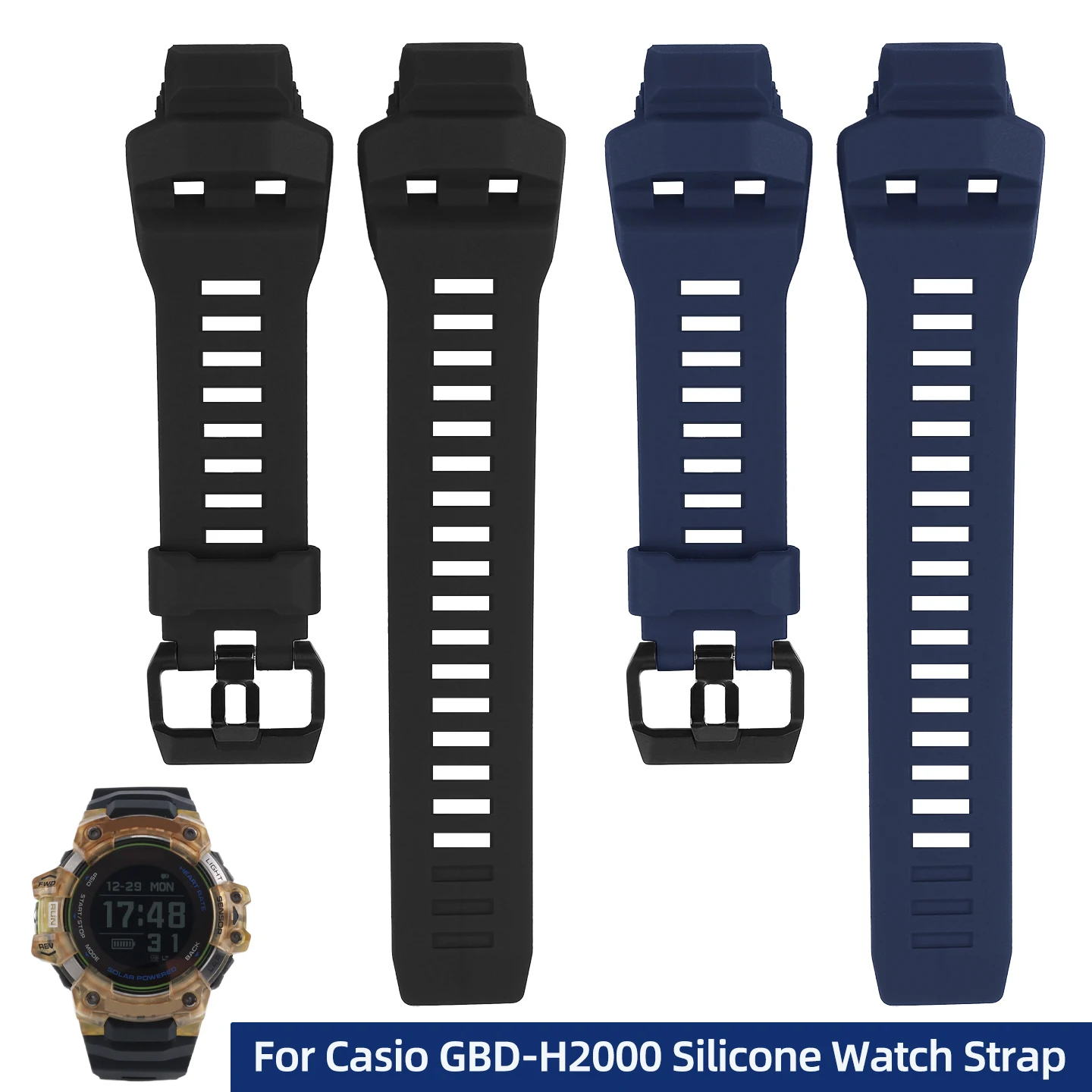 

Sports Waterproof Silicone Watch Strap For Casio GBD-H1000 Resin Rubber Watch Band Convex Mouth Soft Bracelet for Men Black Belt